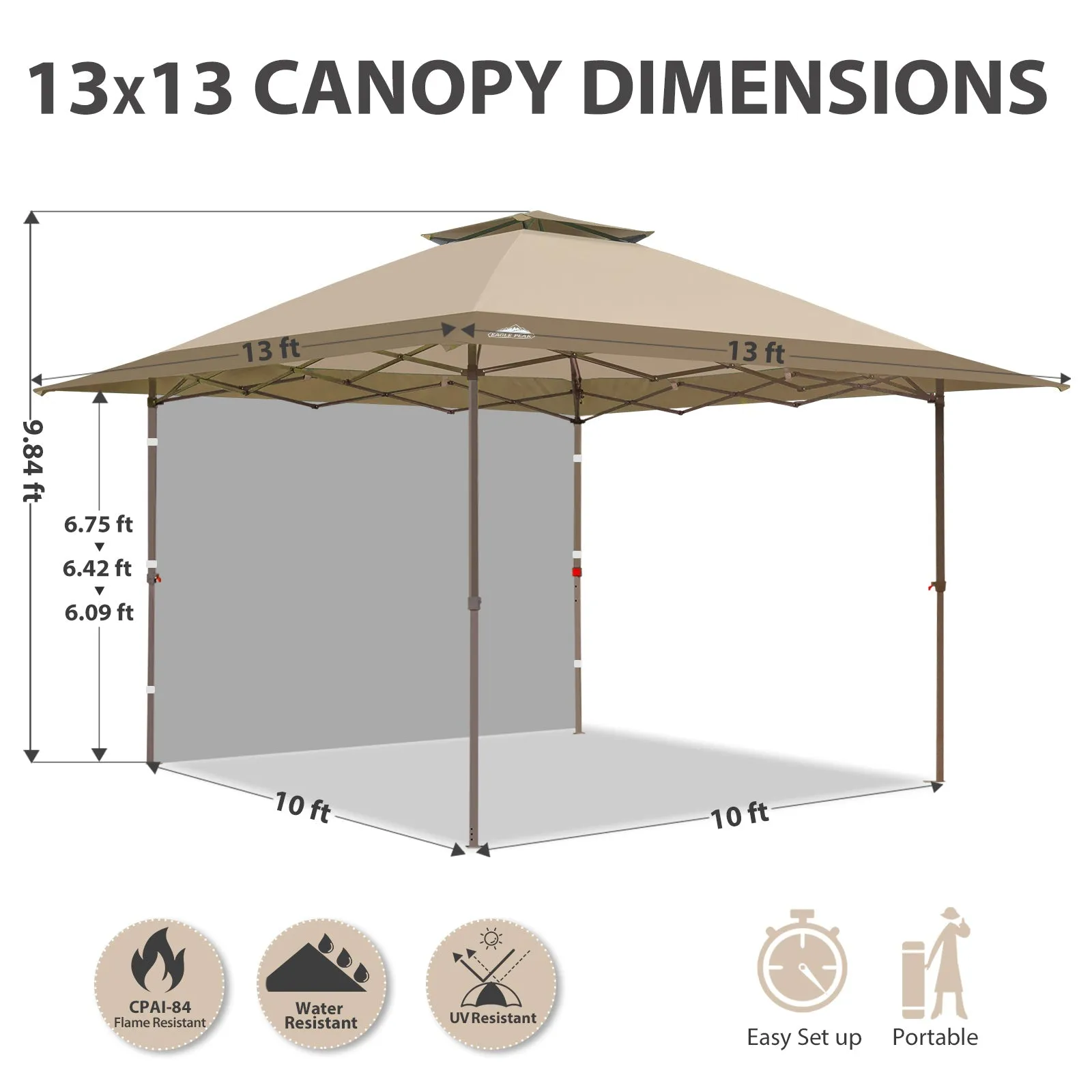 EAGLE PEAK 13x13 Straight Leg Pop Up Canopy Tent With sidewall