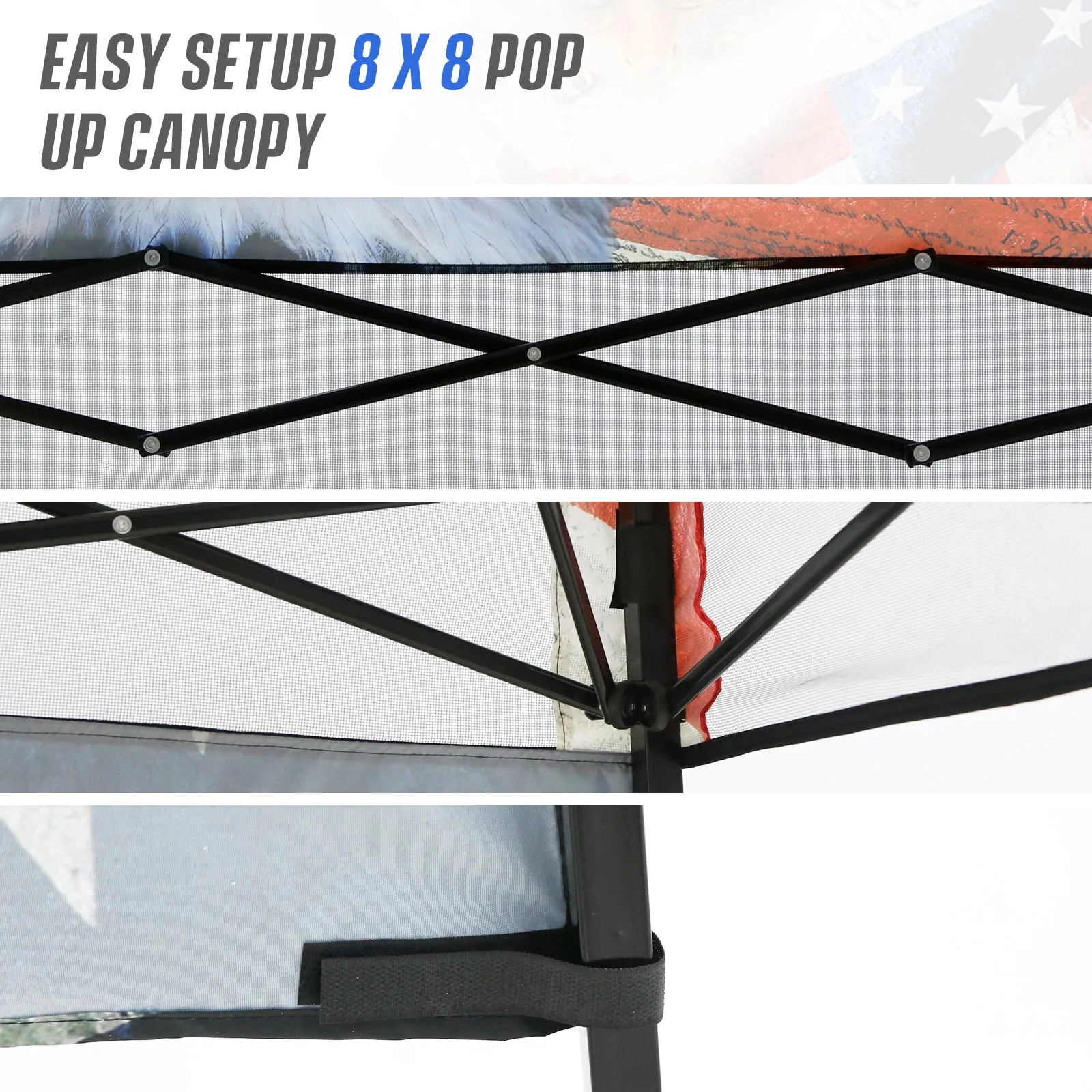 Eagle Peak SHADE GRAPHiX Day Tripper 8x8 Pop Up Canopy Tent with Digital Printed American Icon Top