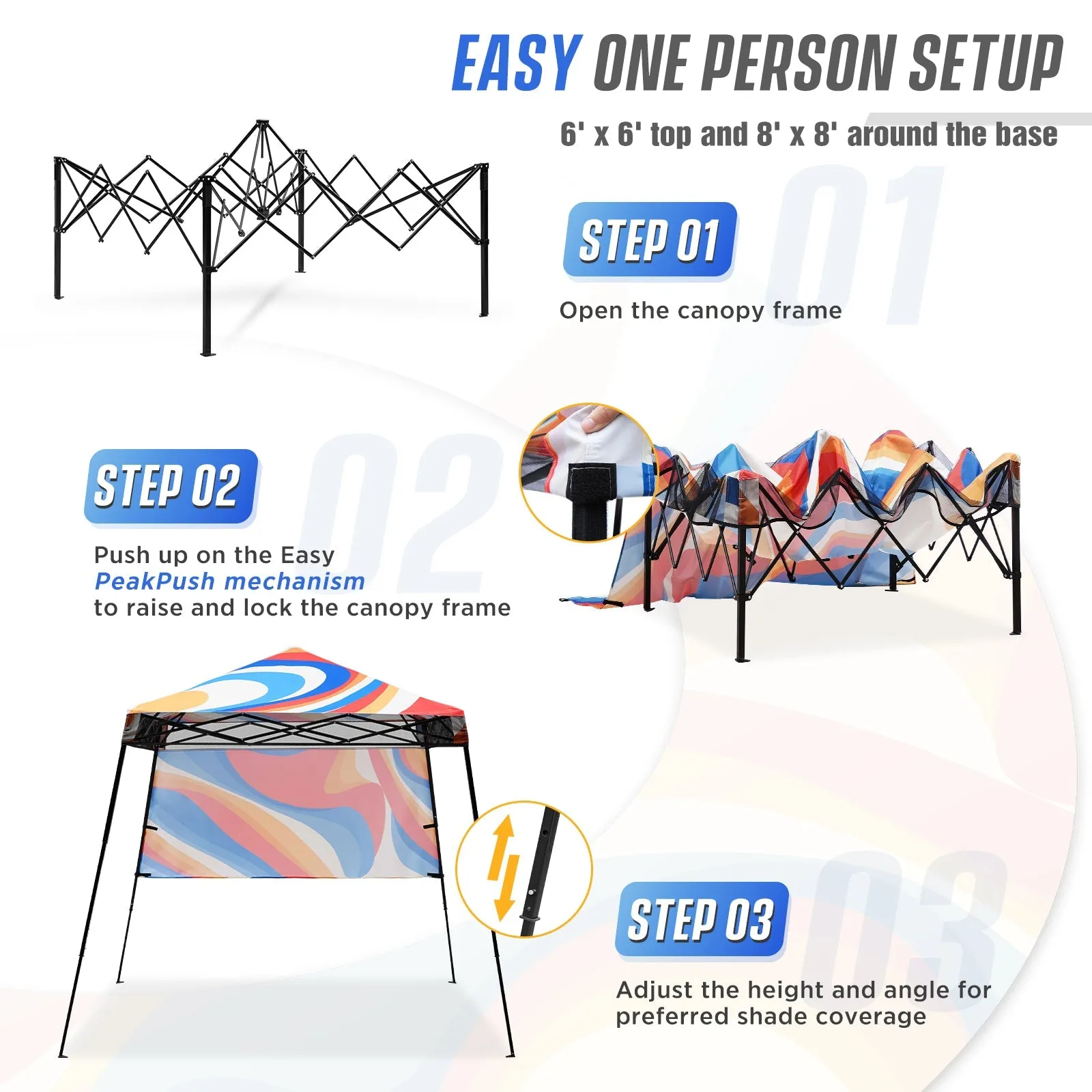 Eagle Peak SHADE GRAPHiX Day Tripper 8x8 Pop Up Canopy Tent with Digital Printed Swirl Top