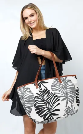 EBB11006 PALM LEAVES PRINT TOTE BAG