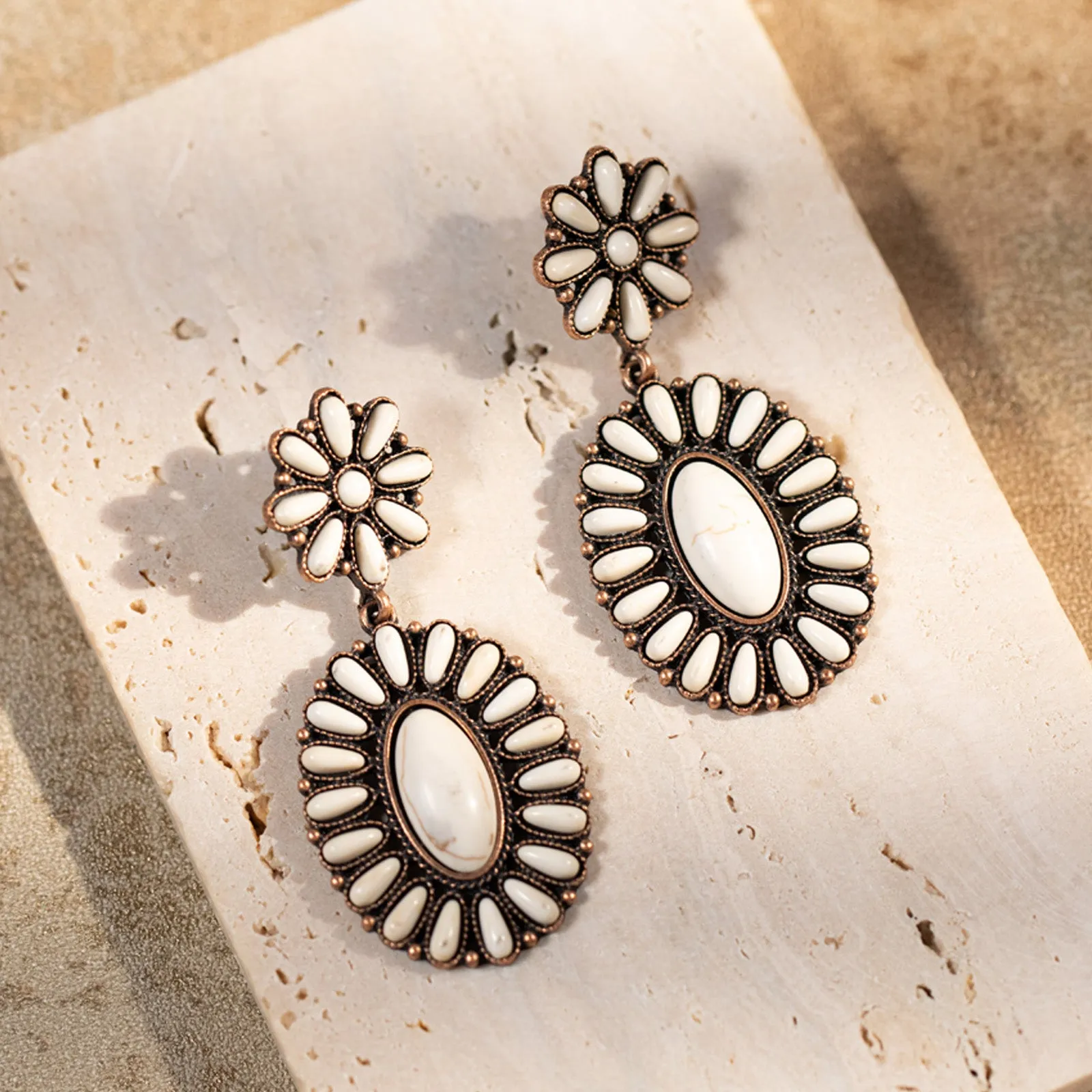 ER-1010 Rustic Couture's  Bohemian Natural Stone Dangle Earring - By Dozen
