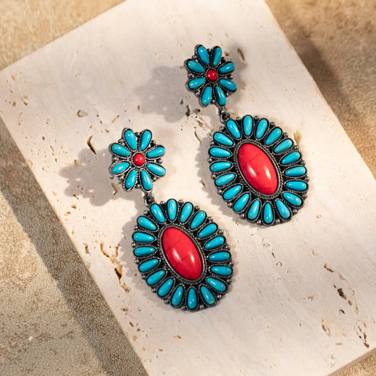ER-1010 Rustic Couture's  Bohemian Natural Stone Dangle Earring - By Dozen