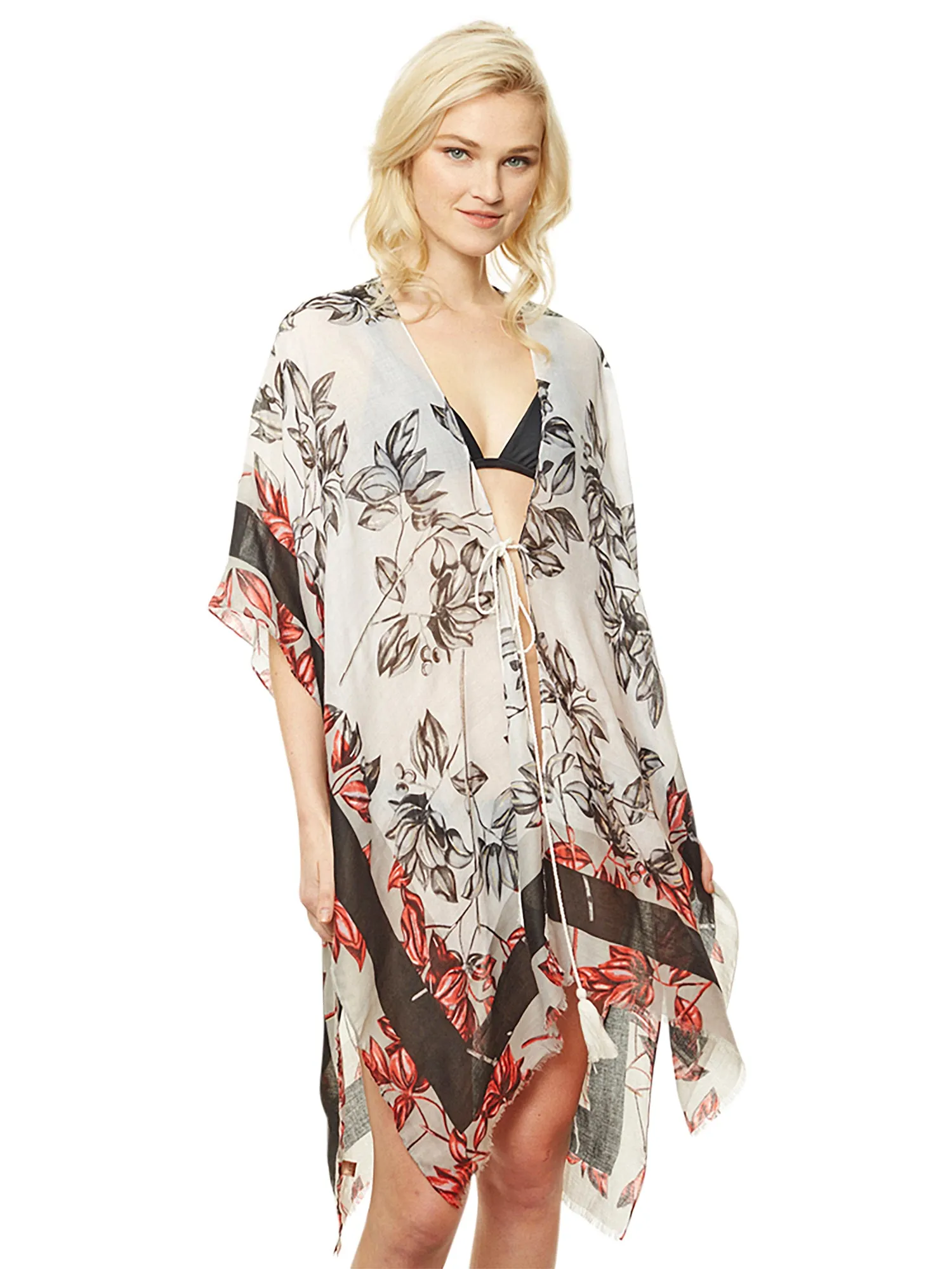 Floral Chiffon Long Kimono Beach Cover Up