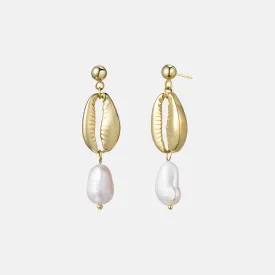 Gold Puka Shell & Pearl Earrings