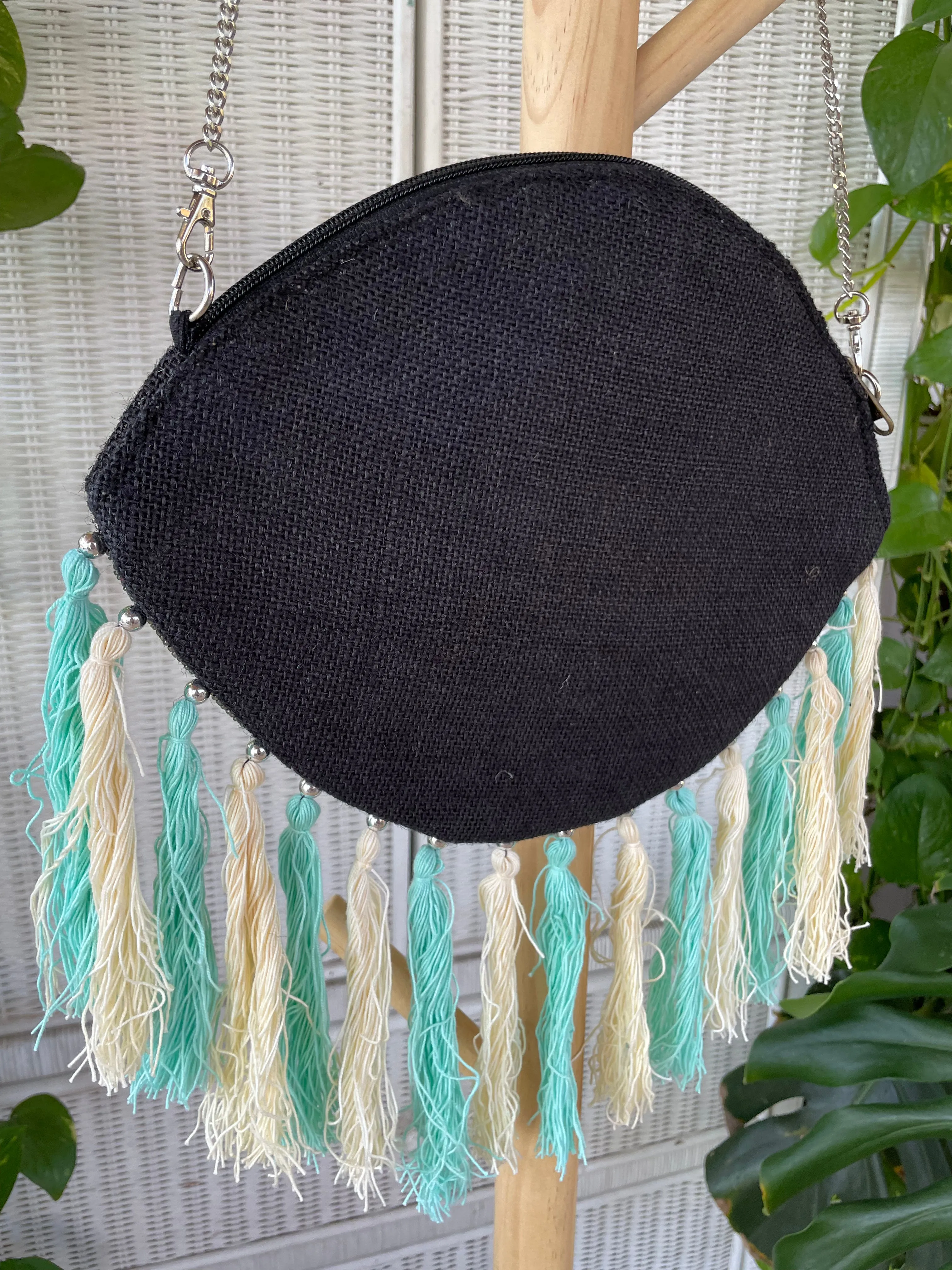 Hand beaded Evil Eye Clutch Crossbody (aqua)