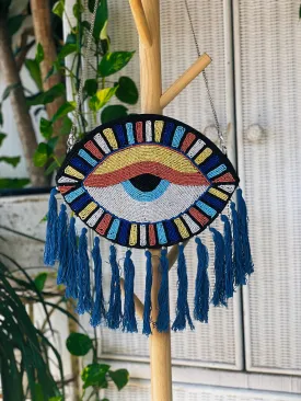 Hand beaded Evil Eye Clutch Crossbody (navy)