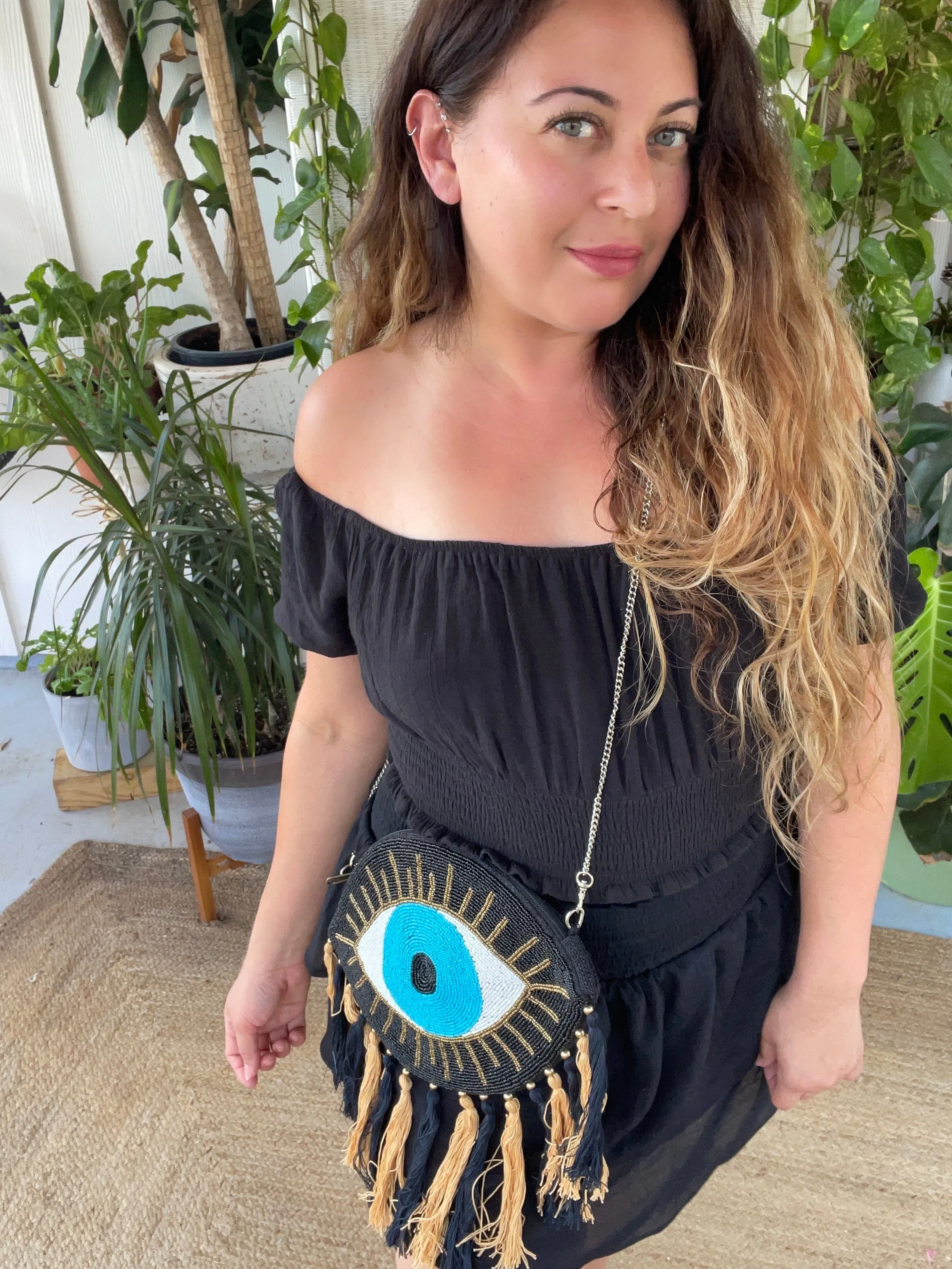 Hand beaded Evil Eye Clutch Crossbody