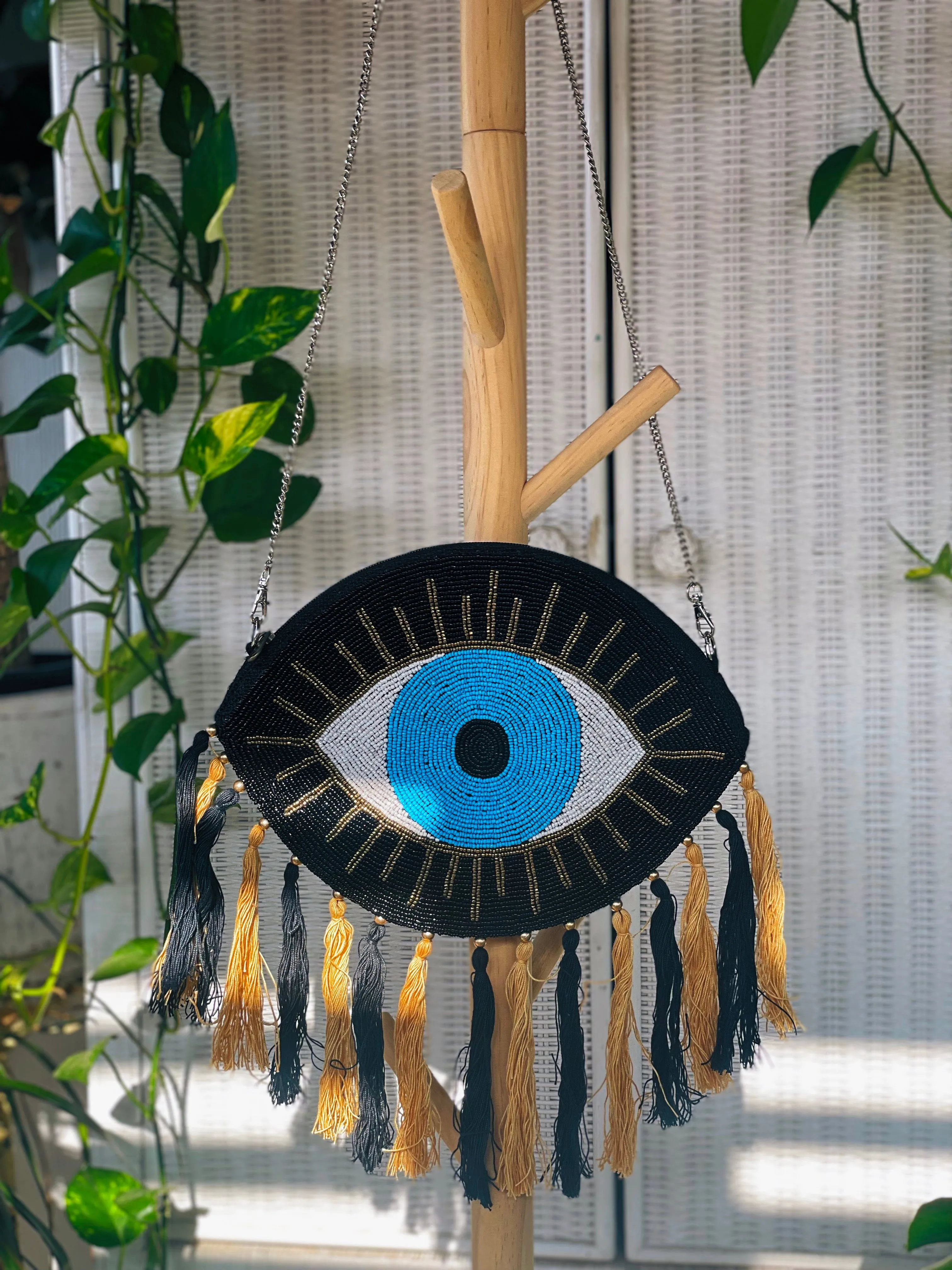Hand beaded Evil Eye Clutch Crossbody
