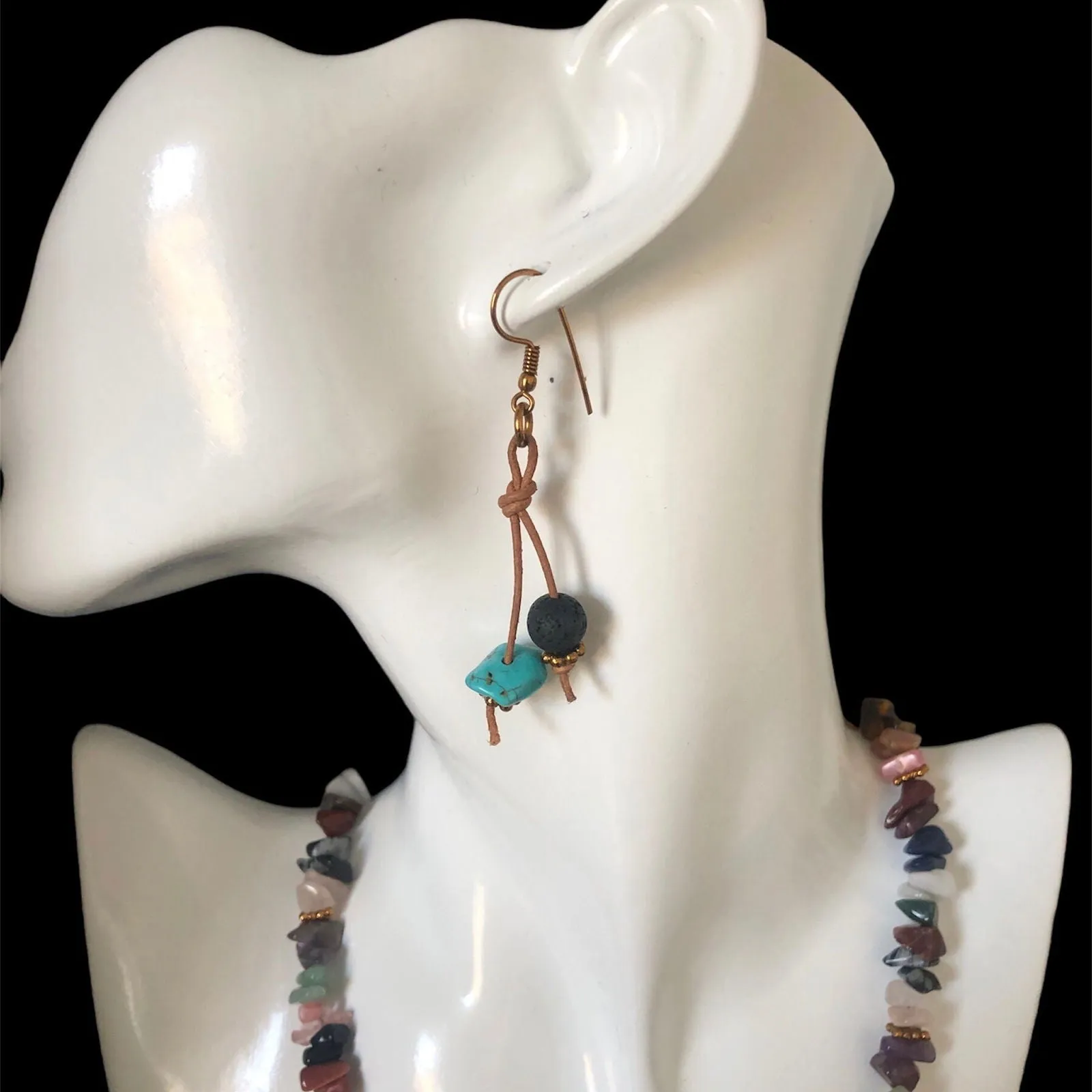 Handmade Turquoise and Lava Dangle Earrings