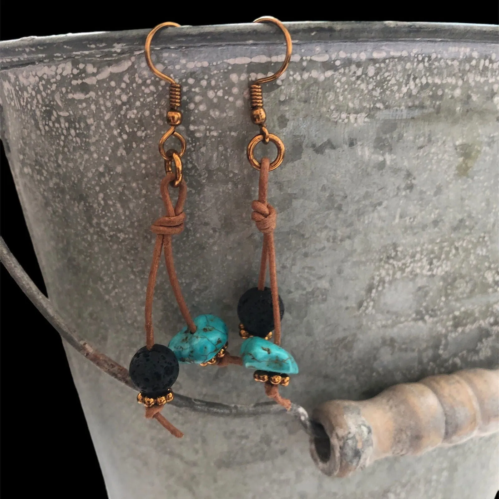 Handmade Turquoise and Lava Dangle Earrings