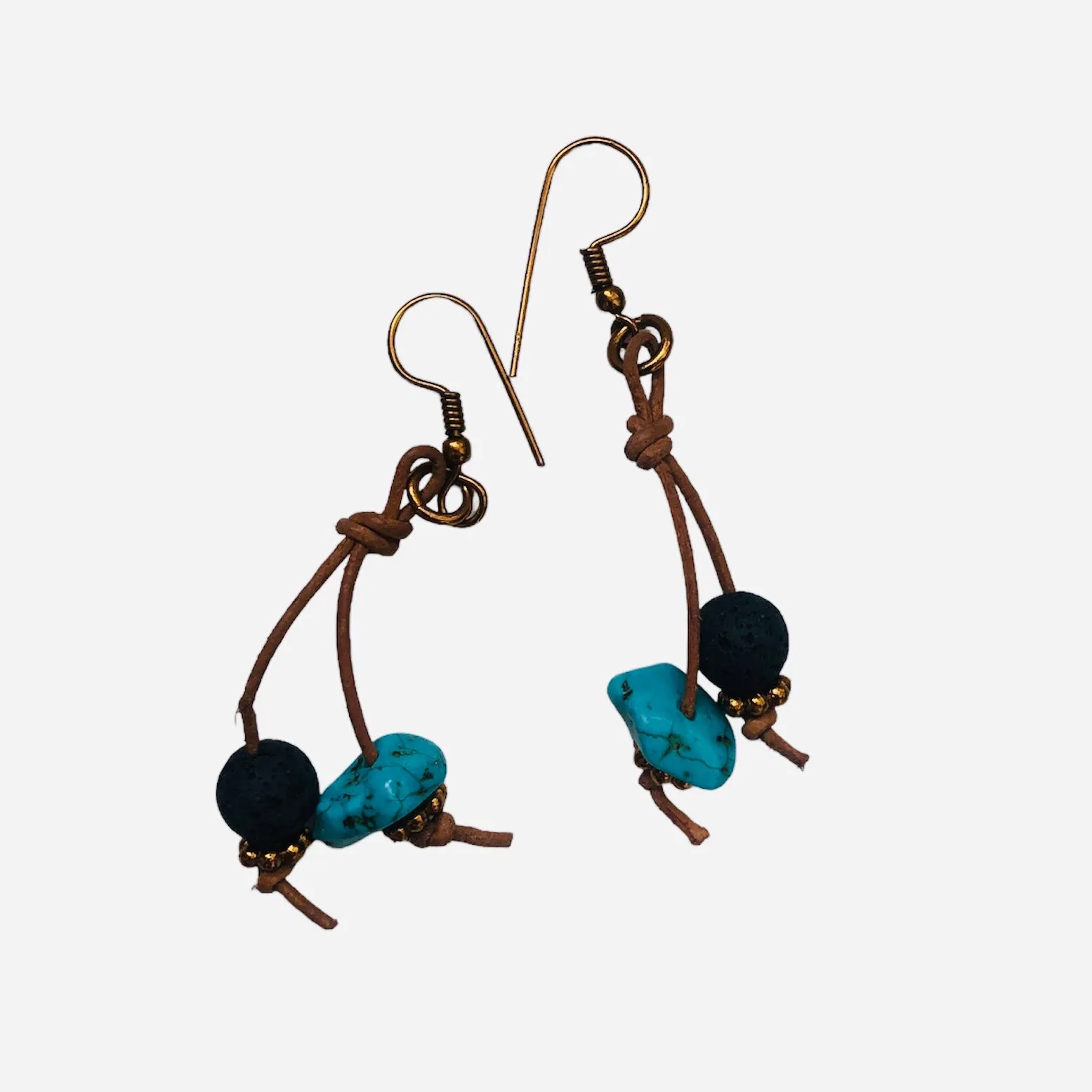Handmade Turquoise and Lava Dangle Earrings