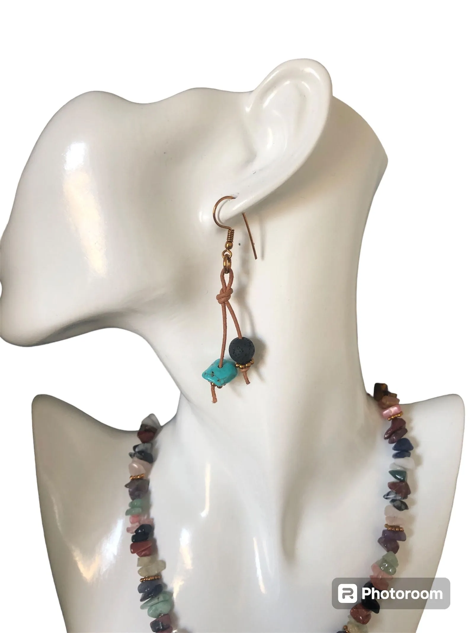 Handmade Turquoise and Lava Dangle Earrings