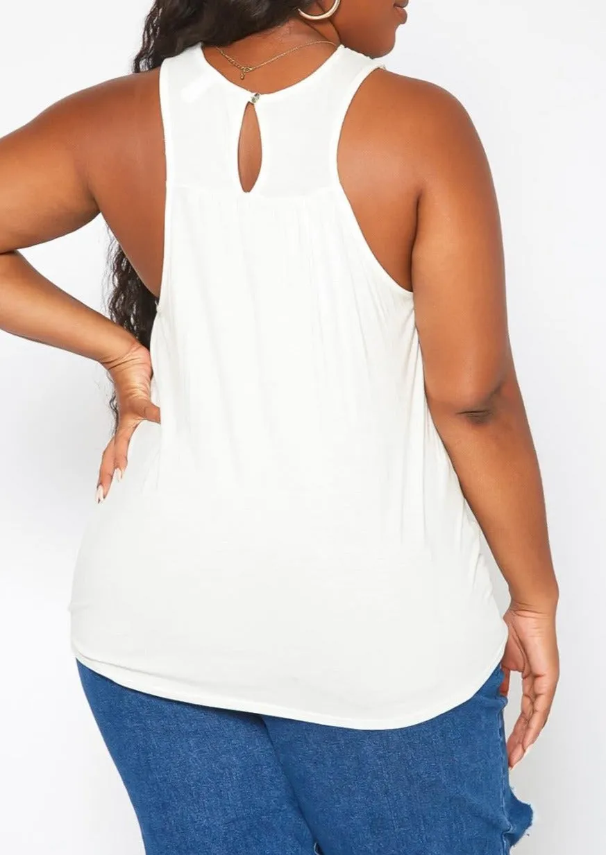 Hi Curvy Plus Size Crochet Hem Tassel Front Tank Top