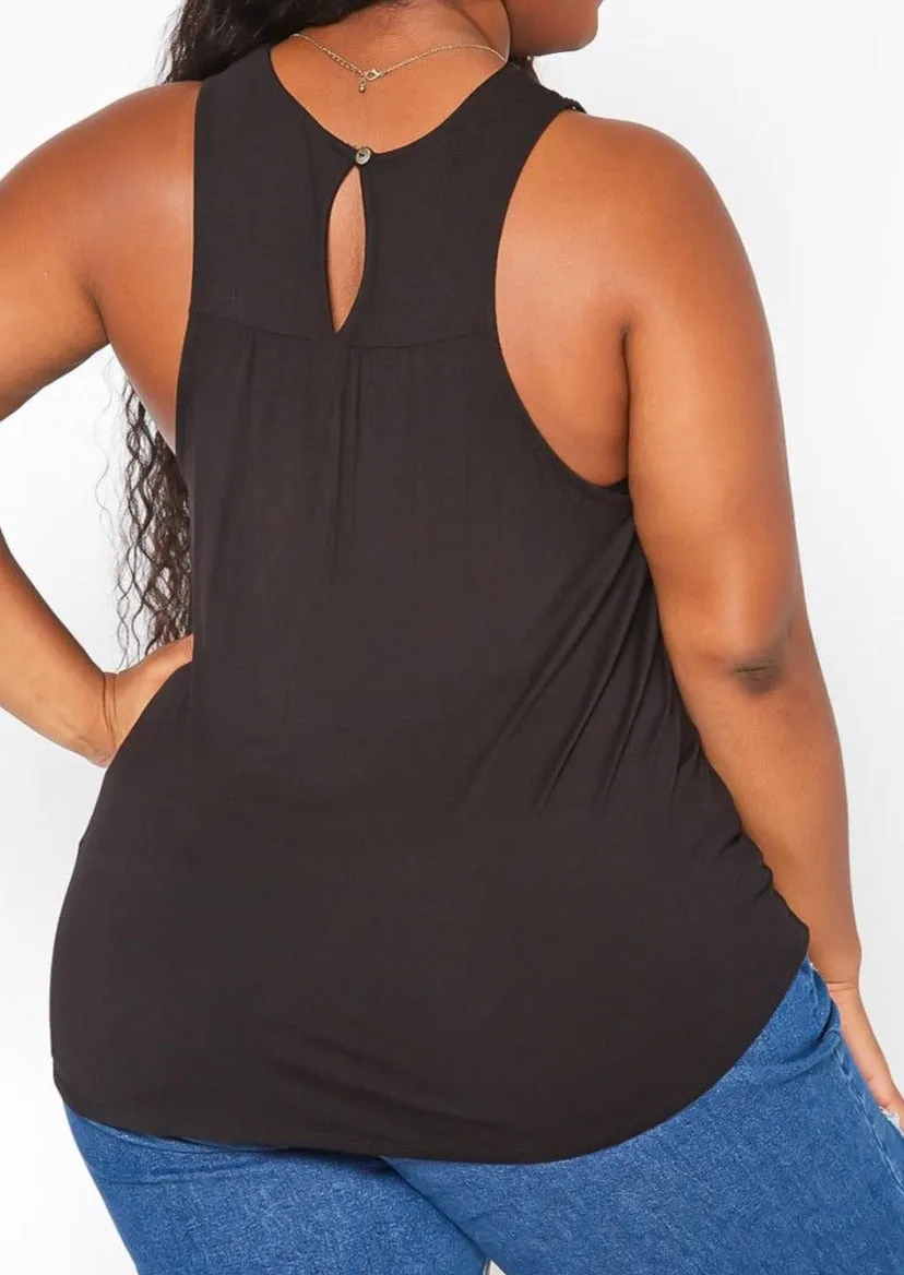 Hi Curvy Plus Size Crochet Hem Tassel Front Tank Top
