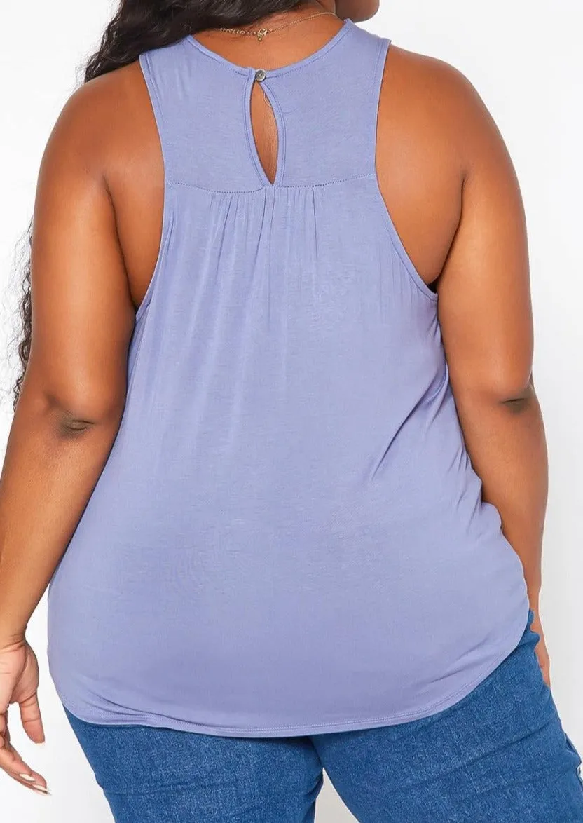Hi Curvy Plus Size Crochet Hem Tassel Front Tank Top