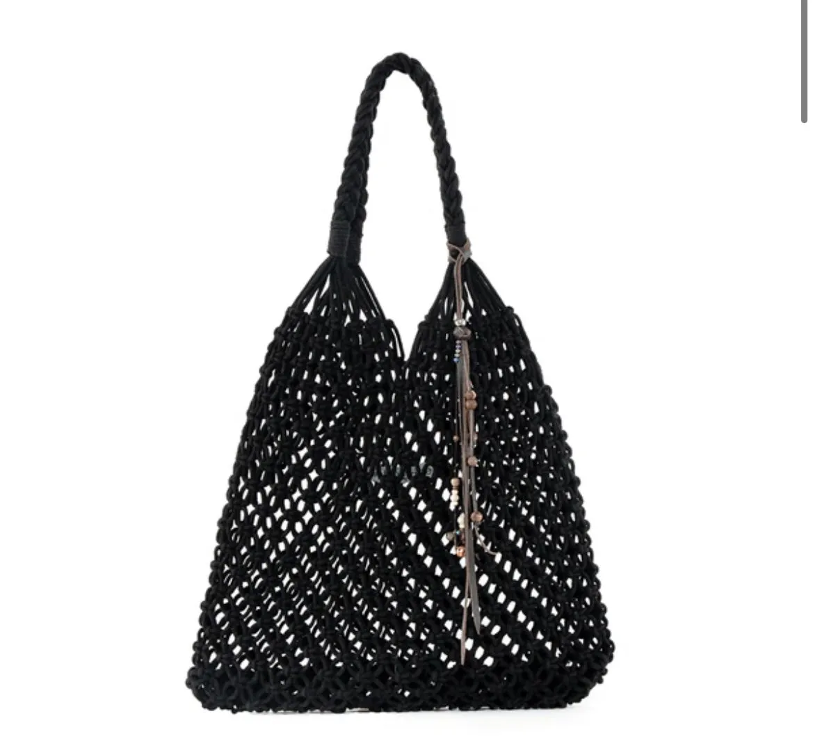 JADEtribe Macrame Sac Charm Tote Sand