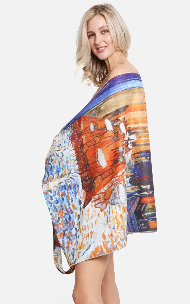 JTB002-30 2 in 1 Cafe Terrace at Night Print Beach Towel & Beach Bag