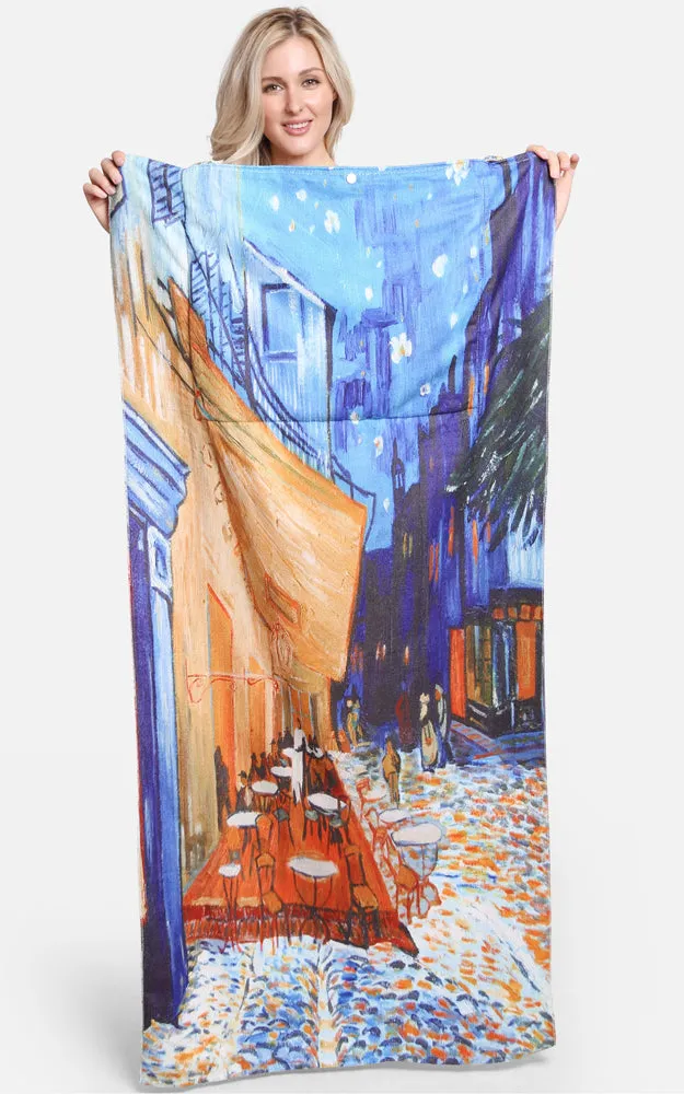 JTB002-30 2 in 1 Cafe Terrace at Night Print Beach Towel & Beach Bag