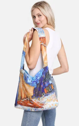 JTB002-30 2 in 1 Cafe Terrace at Night Print Beach Towel & Beach Bag