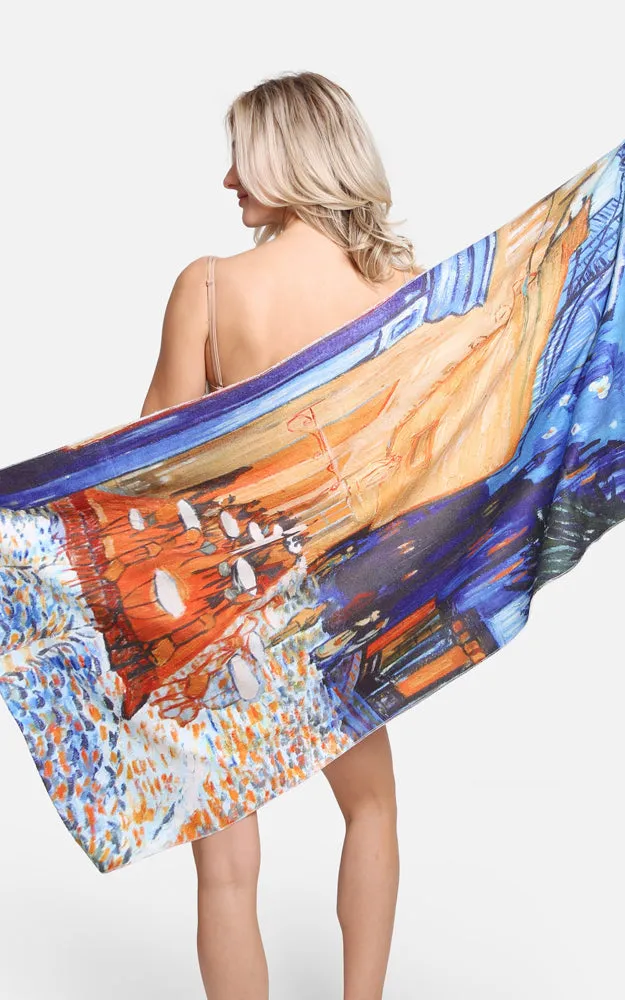JTB002-30 2 in 1 Cafe Terrace at Night Print Beach Towel & Beach Bag
