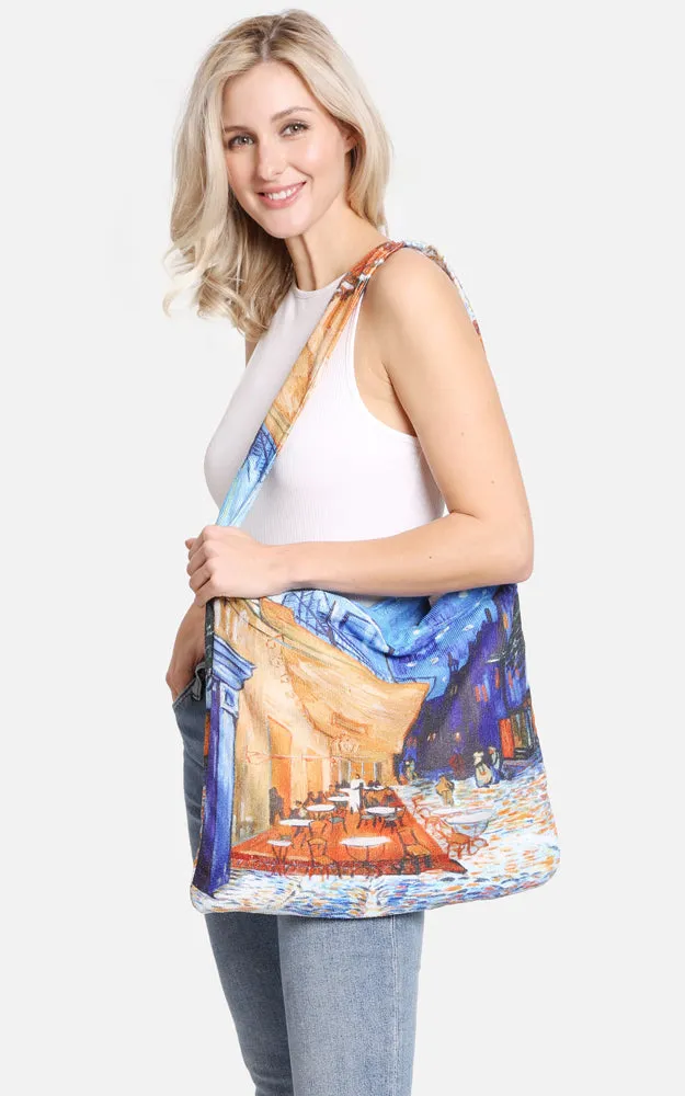 JTB002-30 2 in 1 Cafe Terrace at Night Print Beach Towel & Beach Bag