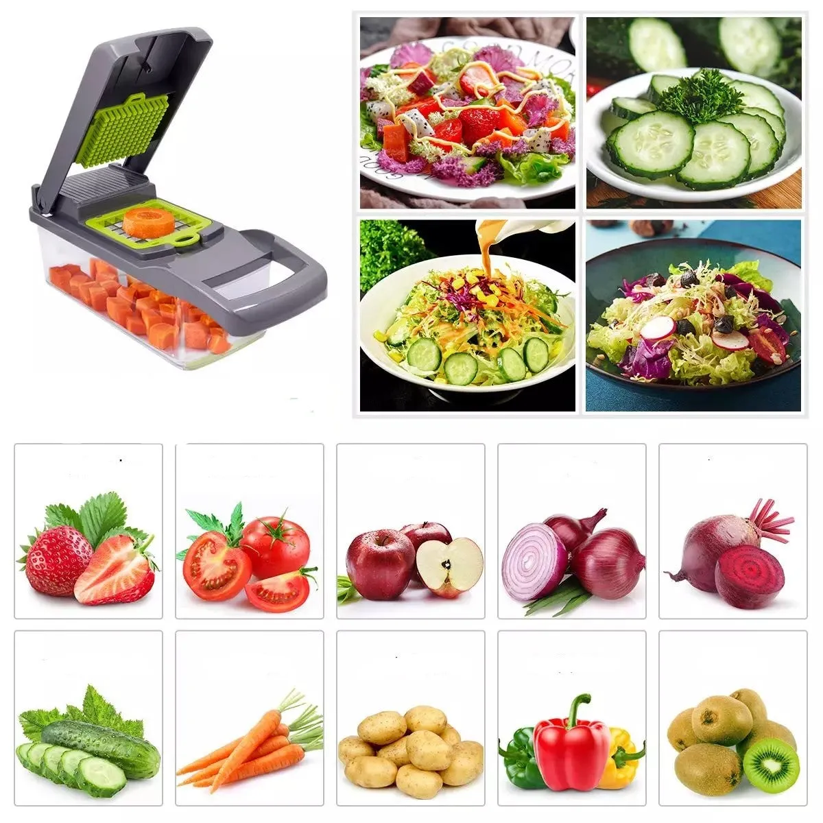 Kitchen Multifunction Cutter Chop Slice Dice Grate Draining Basket