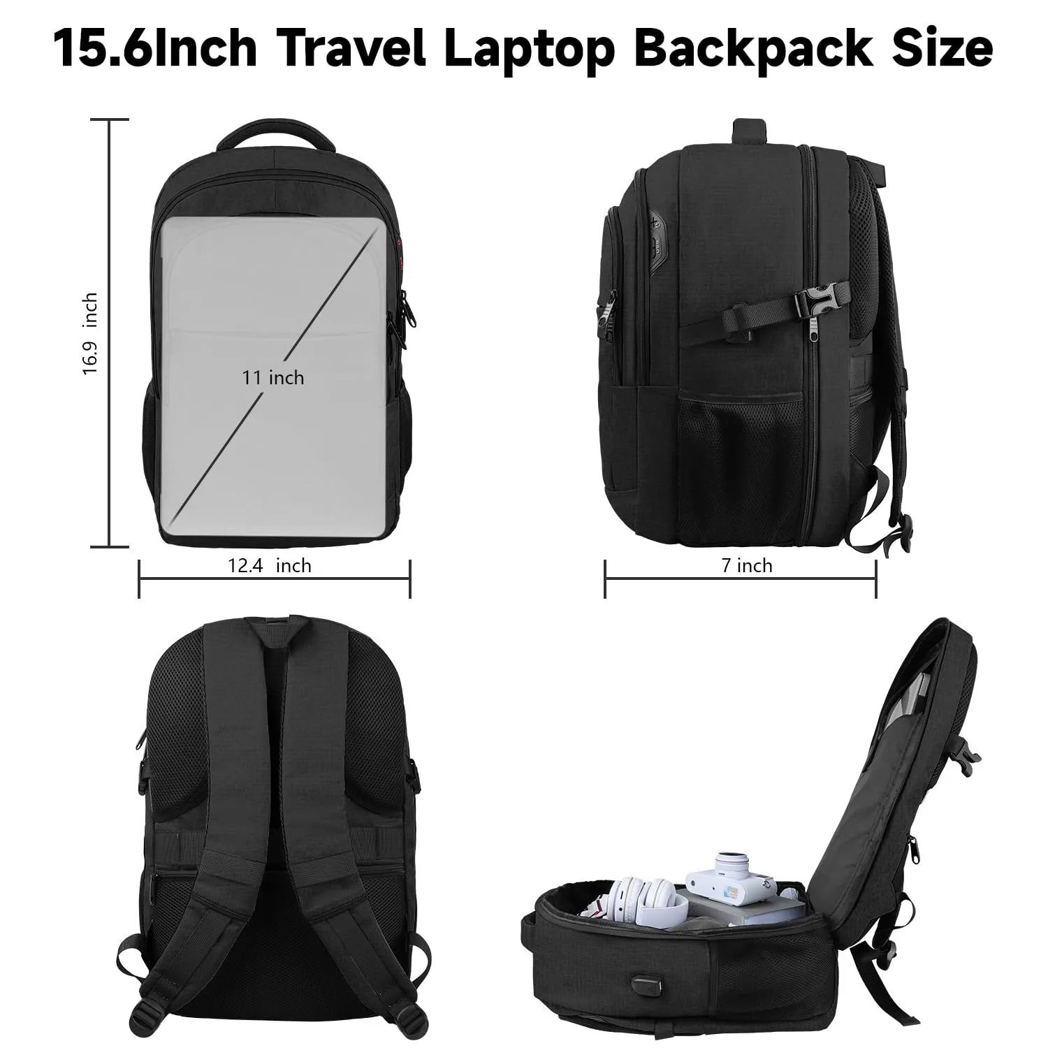 Lapsouno Laptop Backpack, Travel Laptop Backpack, Business Anti Theft Slim Sturdy 15.6 Inch TSA Friendly with USB Port, Water Resistant College School Computer Bag Gifts for Men Women, Black