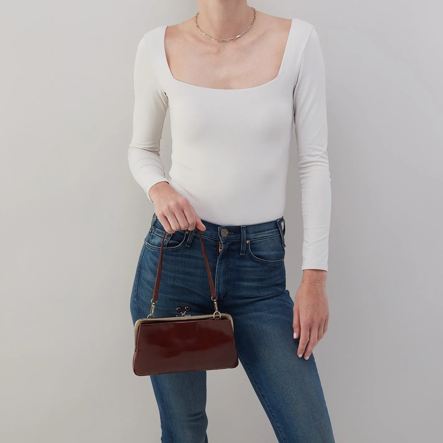 Lauren Frame Crossbody In Polished Leather - Chocolate