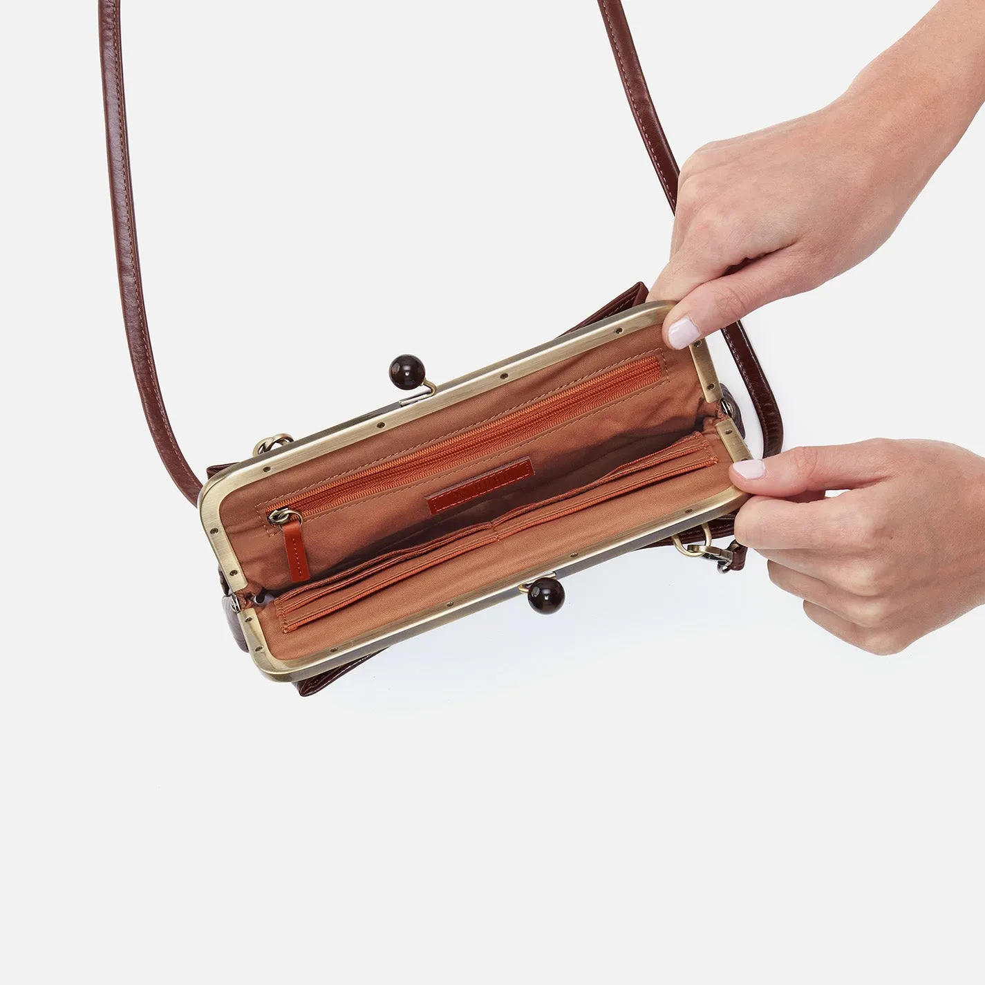 Lauren Frame Crossbody In Polished Leather - Chocolate