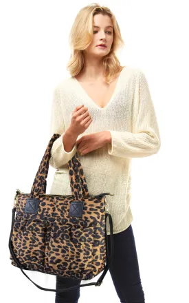 LOA308 Leopard Puffer Tote & Crossbody Bag