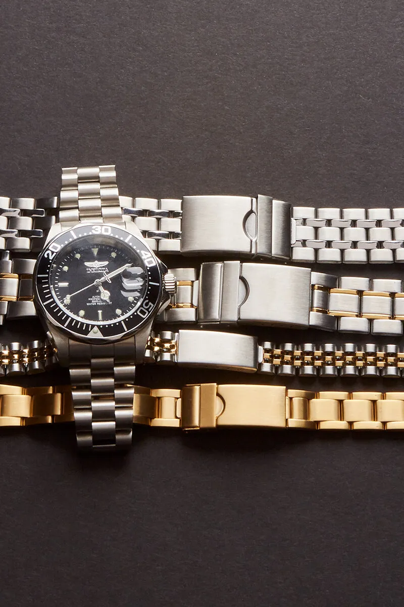 Mens 18-22MM Stainless Steel Mesh Band with Straight Adjustable End in Gold, Silver or Black
