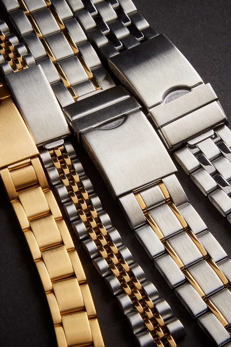 Mens 18-22MM Stainless Steel Mesh Band with Straight Adjustable End in Gold, Silver or Black