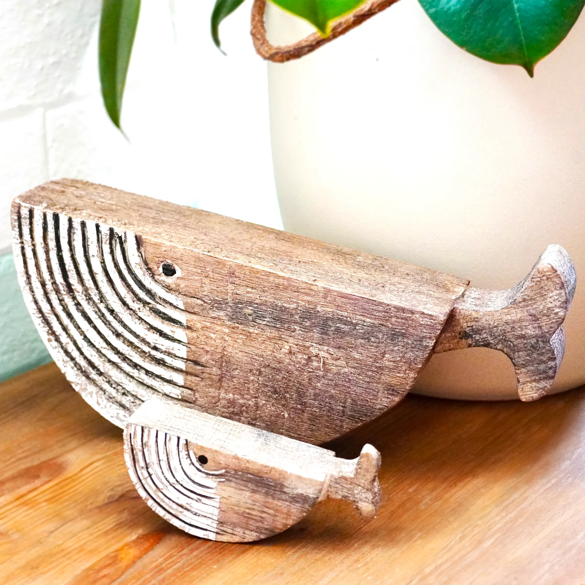 Mother and Baby Driftwood Whale Set