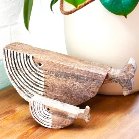 Mother and Baby Driftwood Whale Set