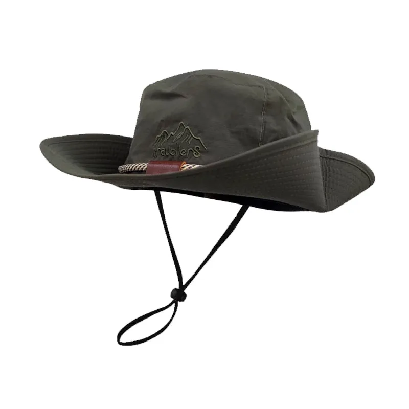 Mountain Embroidery & Adjustable Strap Cotton Safari Hat