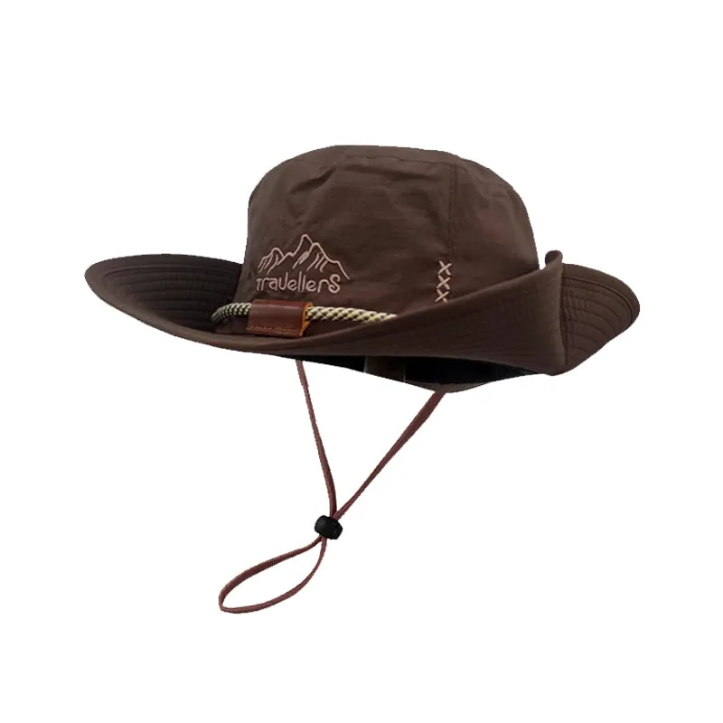 Mountain Embroidery & Adjustable Strap Cotton Safari Hat
