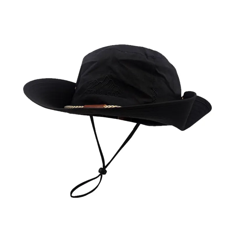 Mountain Embroidery & Adjustable Strap Cotton Safari Hat