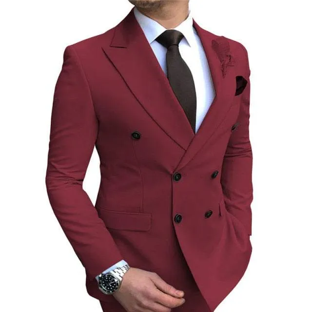 New Men's Blazer Jacket  Slim Fit Double-Breasted Notched Lapel Suit