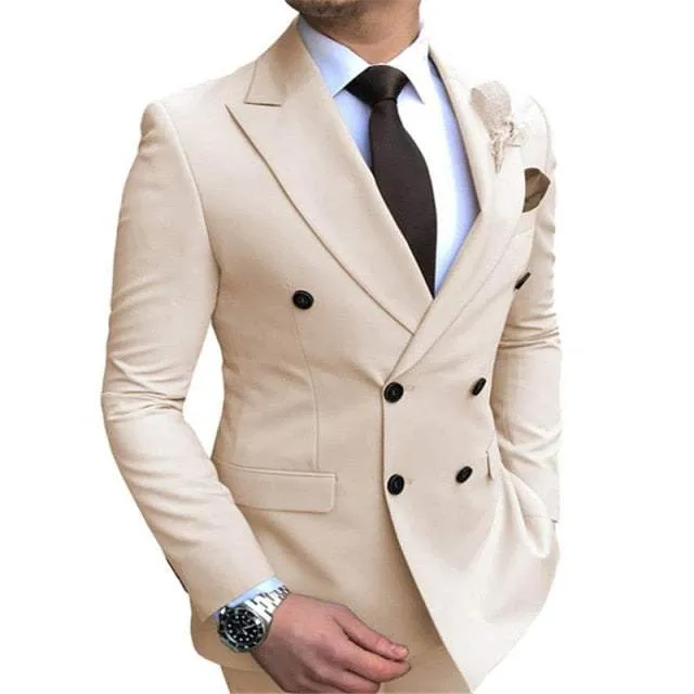 New Men's Blazer Jacket  Slim Fit Double-Breasted Notched Lapel Suit