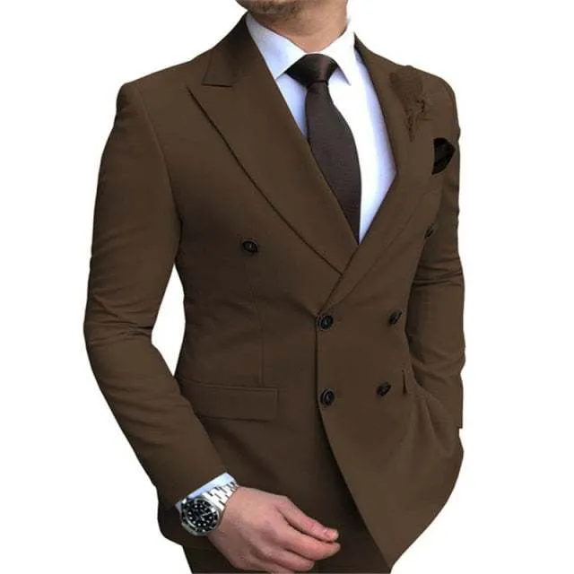 New Men's Blazer Jacket  Slim Fit Double-Breasted Notched Lapel Suit
