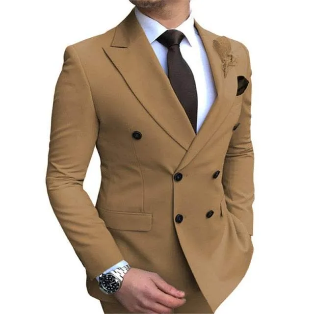 New Men's Blazer Jacket  Slim Fit Double-Breasted Notched Lapel Suit