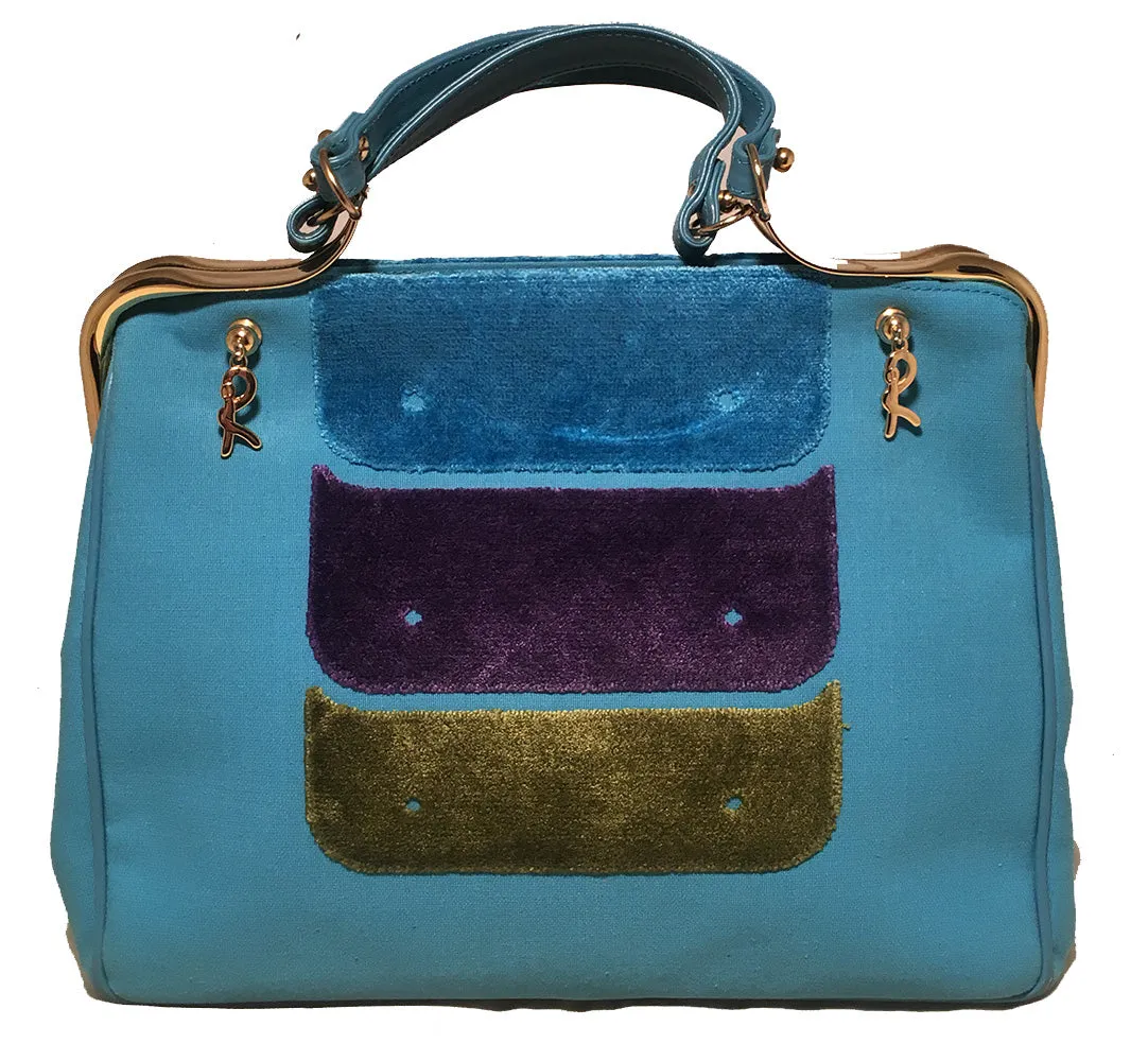 ROBERTA DI CAMERINO BLUE LINEN HANDBAG