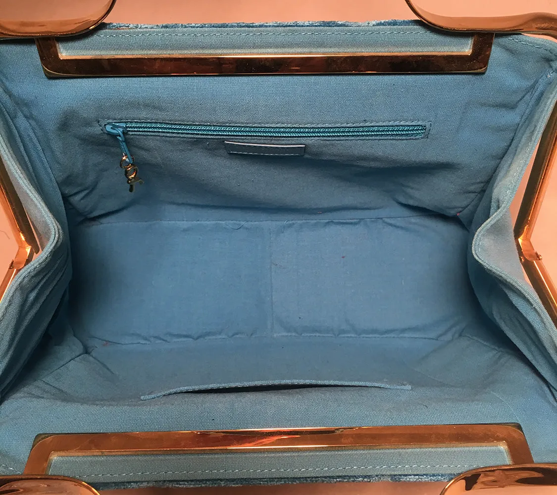 ROBERTA DI CAMERINO BLUE LINEN HANDBAG