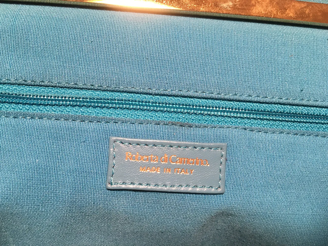 ROBERTA DI CAMERINO BLUE LINEN HANDBAG