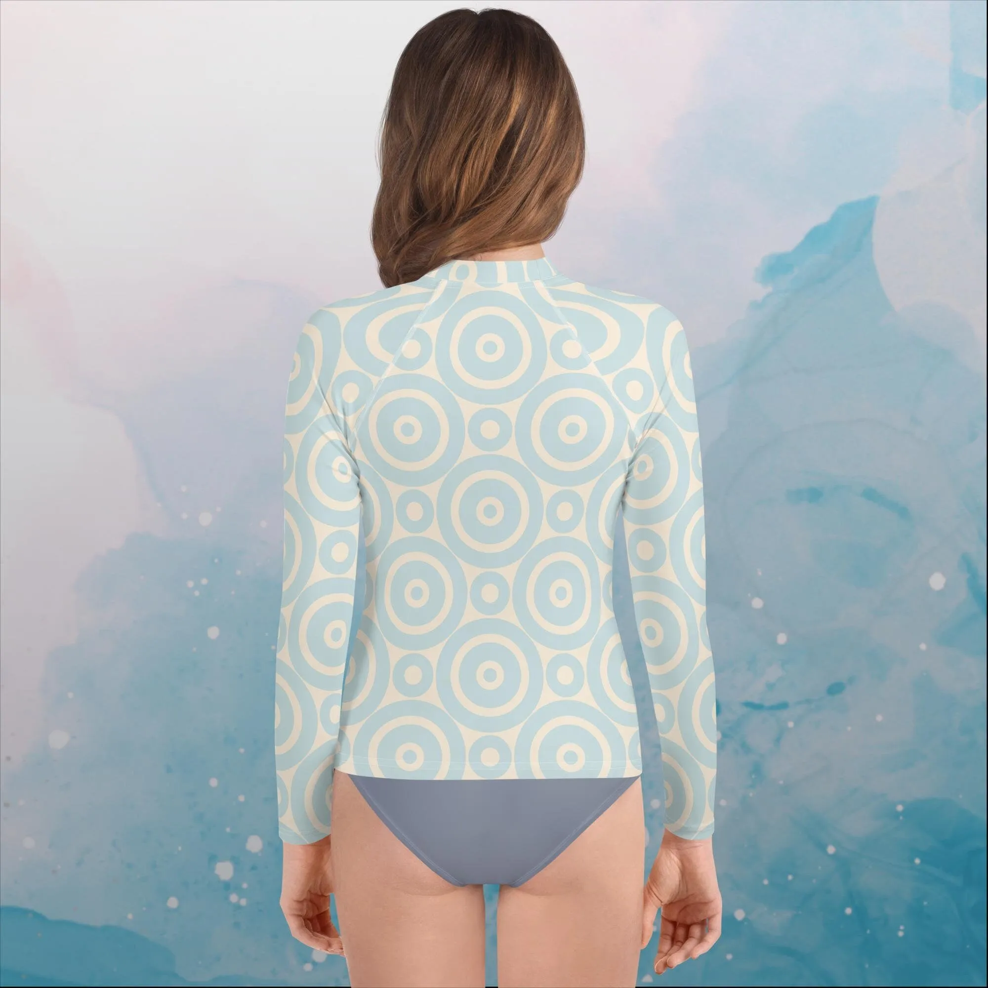 Robins Egg Blue Printed Target Circles Youth Rash Guard