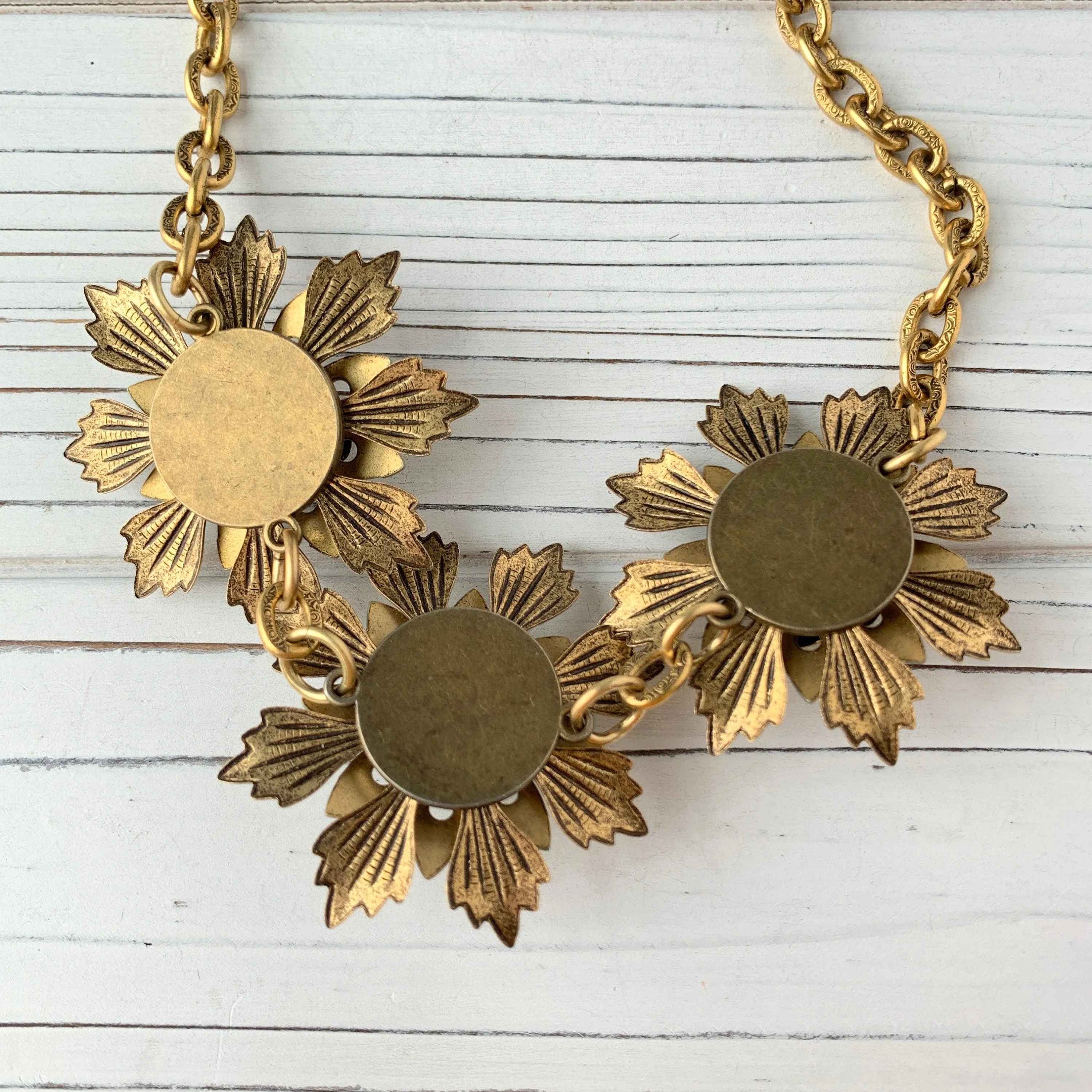 Sea Foam Metal Flower Bib Statement Necklace
