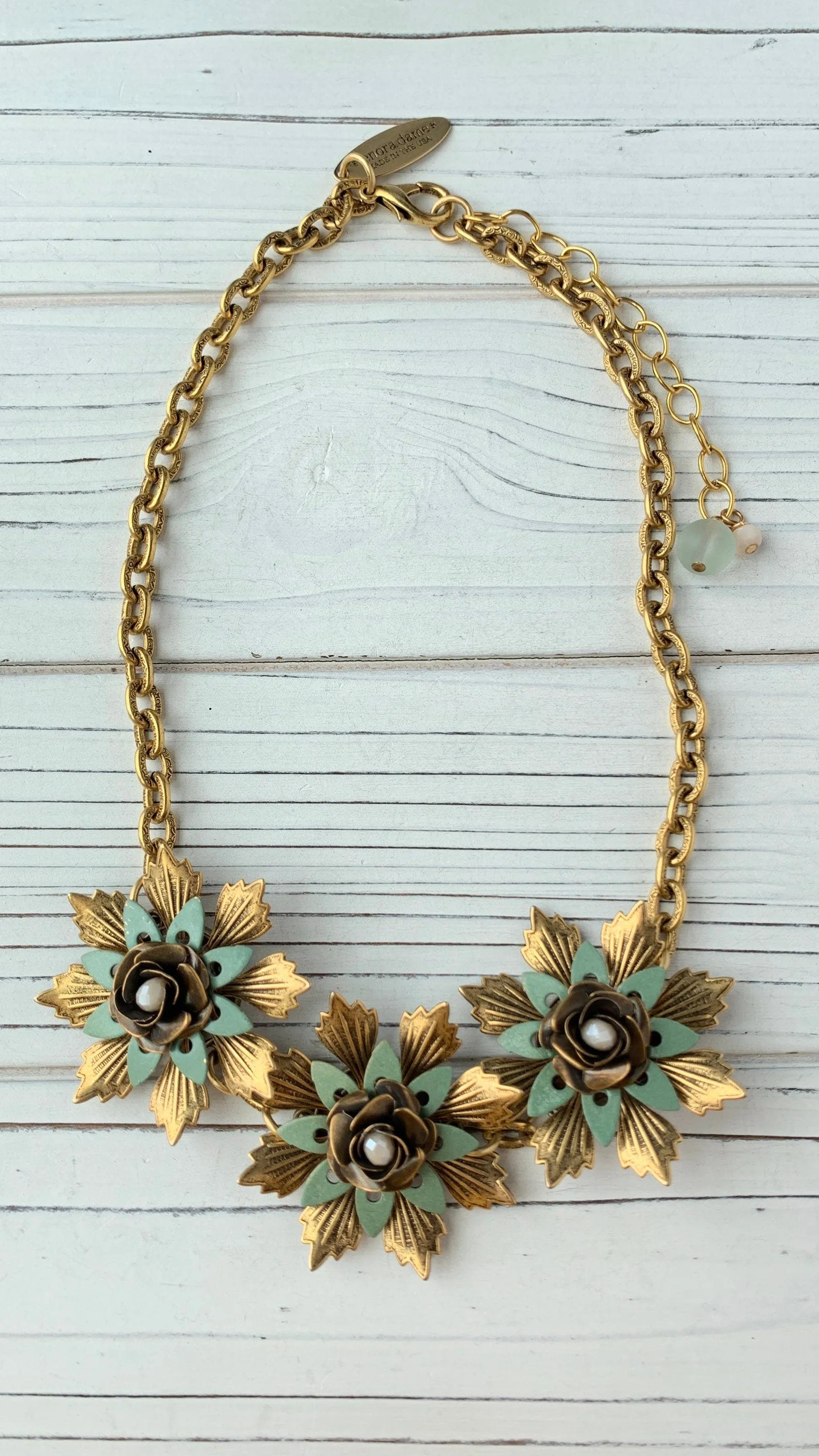 Sea Foam Metal Flower Bib Statement Necklace