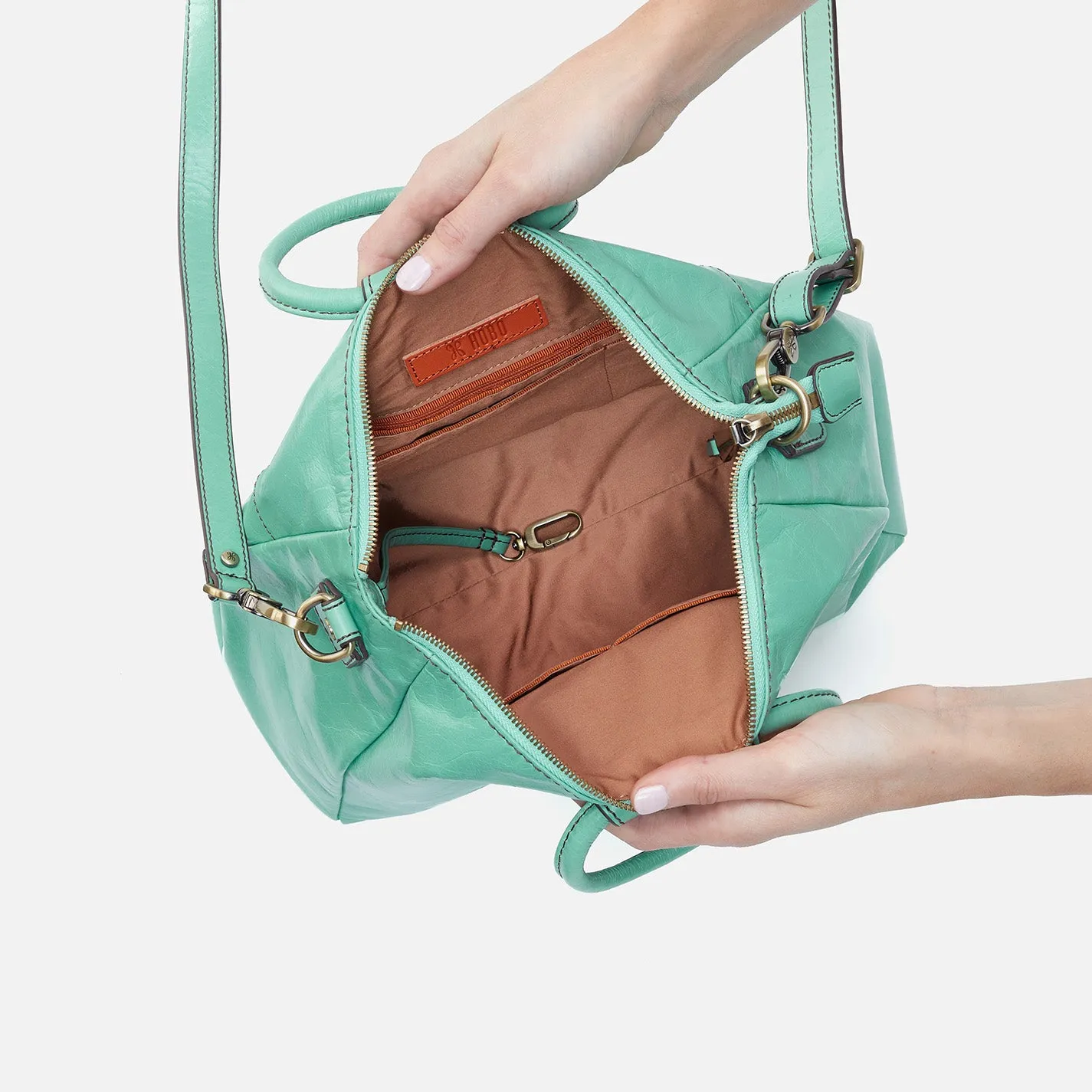 Sheila Medium Satchel in Polished Leather - Seaglass