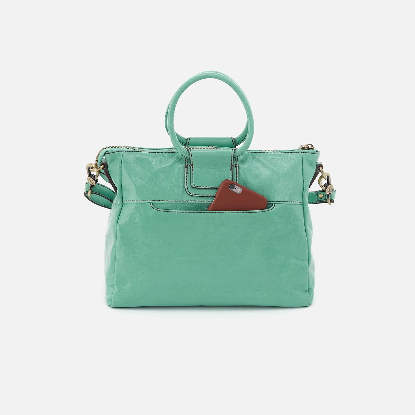 Sheila Medium Satchel in Polished Leather - Seaglass