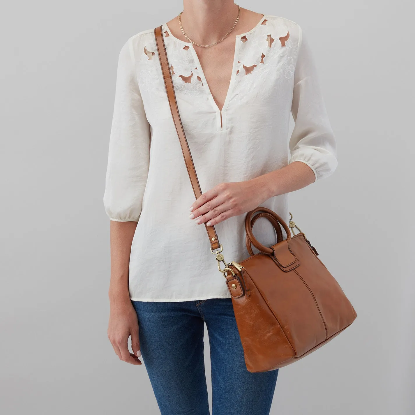 Sheila Medium Satchel in Polished Leather - Seaglass
